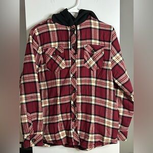 Dakota Grizzly Men’s Red Plaid Lined Hooded Shirt - Size M - Pre-Loved PTP 20”